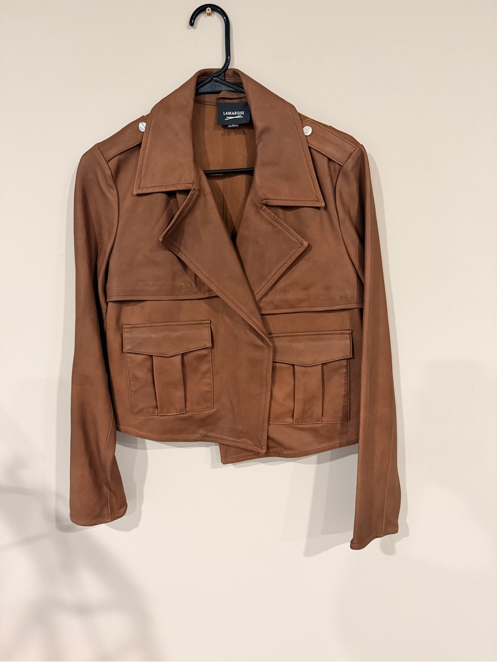 Lamarque Women's Brown Leather Cropped Utility Jacket Size S